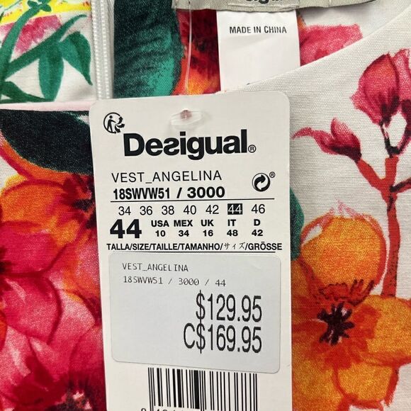 Desigual Floral Appliqué Sleeveless Dress 3D Flowers Artsy Sz 10 NWT - Picture 10 of 11